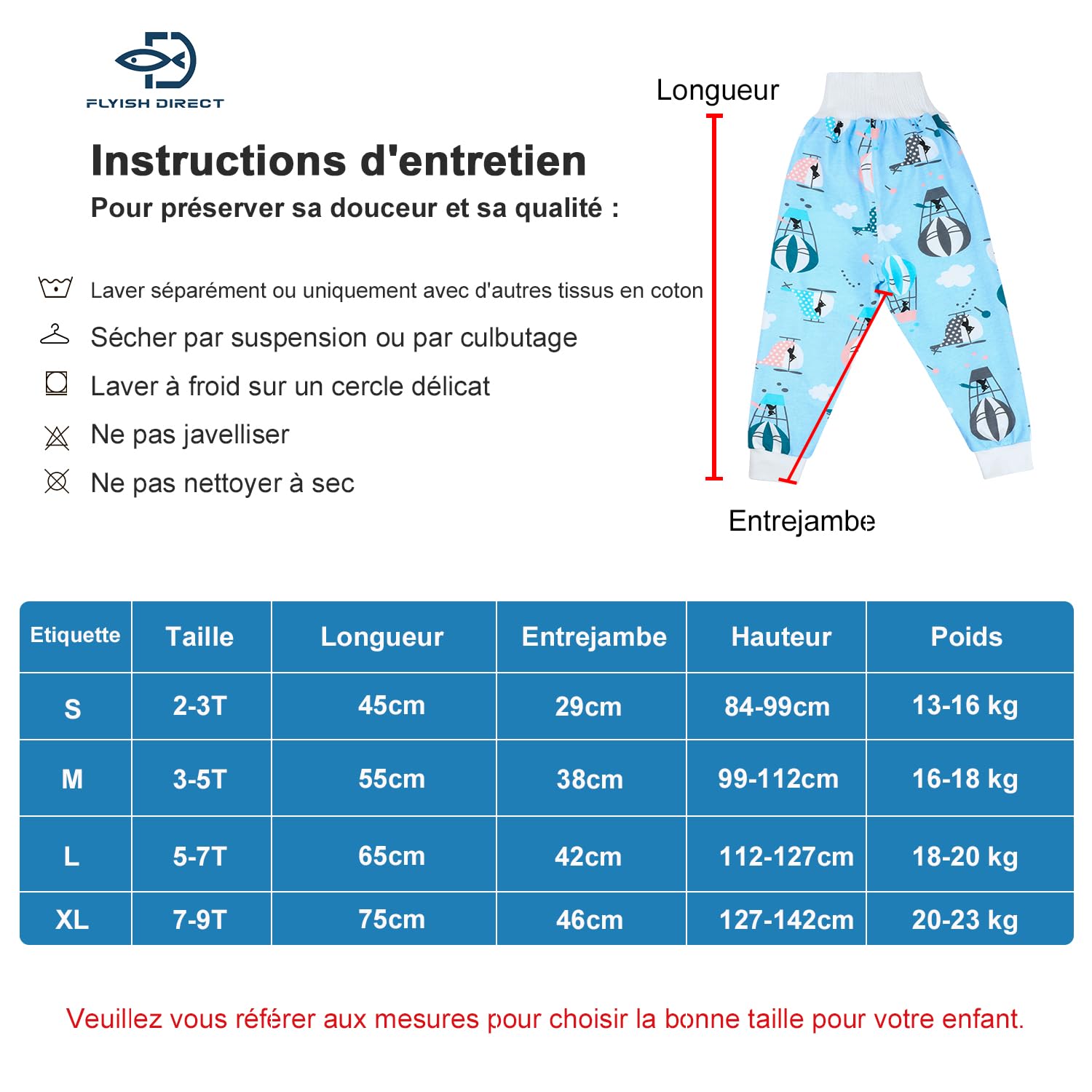 FLYISH DIRECT Pantalons Apprentissage Propreté Enfant Absorbant, Jupes de couches Réutilisable, Culotte Apprentissage enfant Lavable, 2 Pcs, 2-3 ans, S