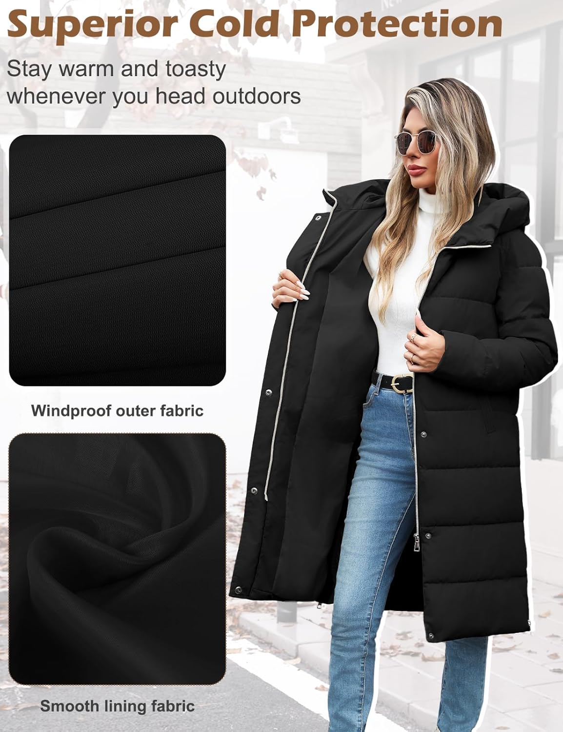 Womens Winter Long Puffer Coat Thicken Ladies Quilted Jacket Puffy Padded Zip Hood Parka Side Zipper Trendy 2026 - Image 7