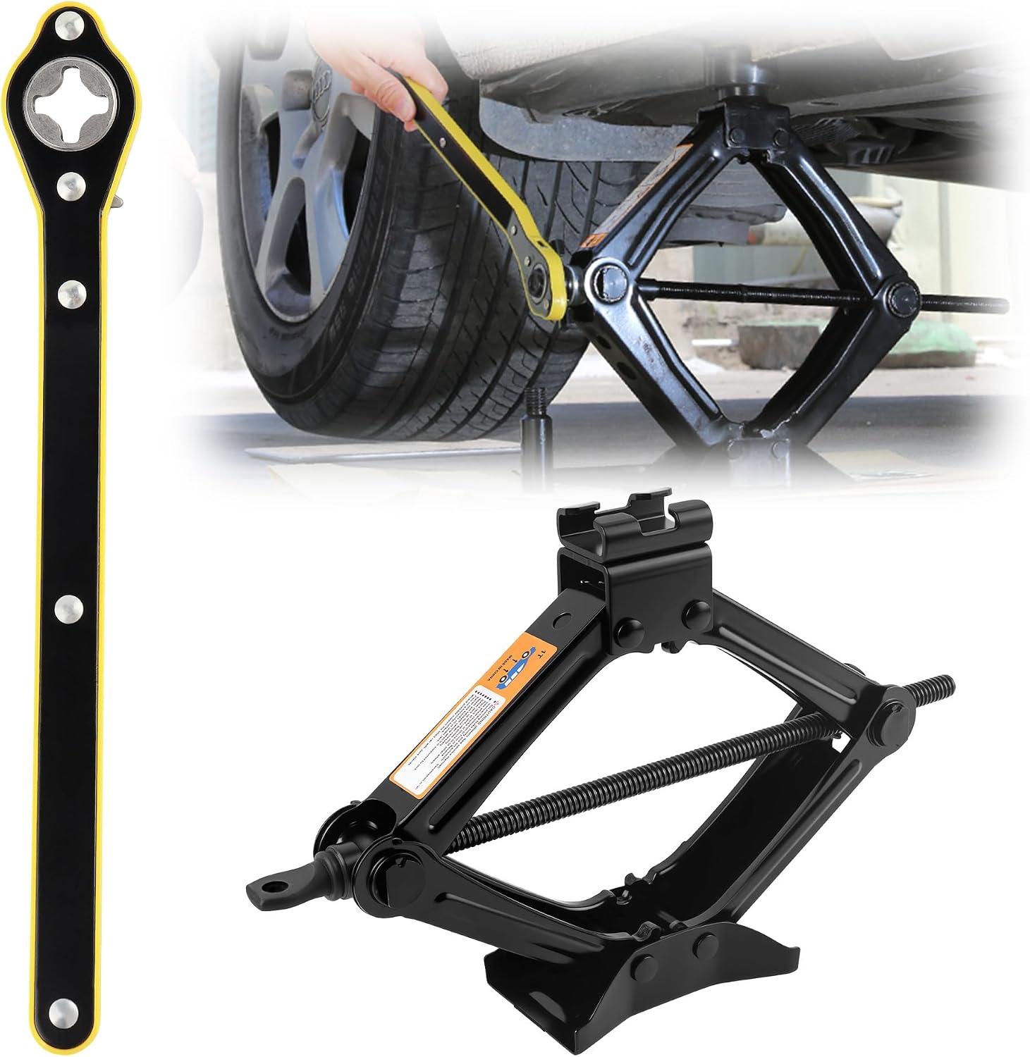 Scissor Jack for Car, Portable Tire Changing Kit with Maximum Load 1T, Ratchet Wrench, Professional Accessories for MPV SUV