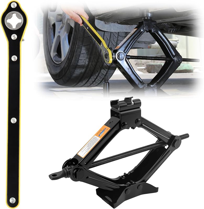 Scissor Jack for Car, Portable Tire Changing Kit with Maximum Load 1T | SPCC Scissor Jack Kit with Ratchet Wrench,Universal for Car SUV MPV Tire Repair