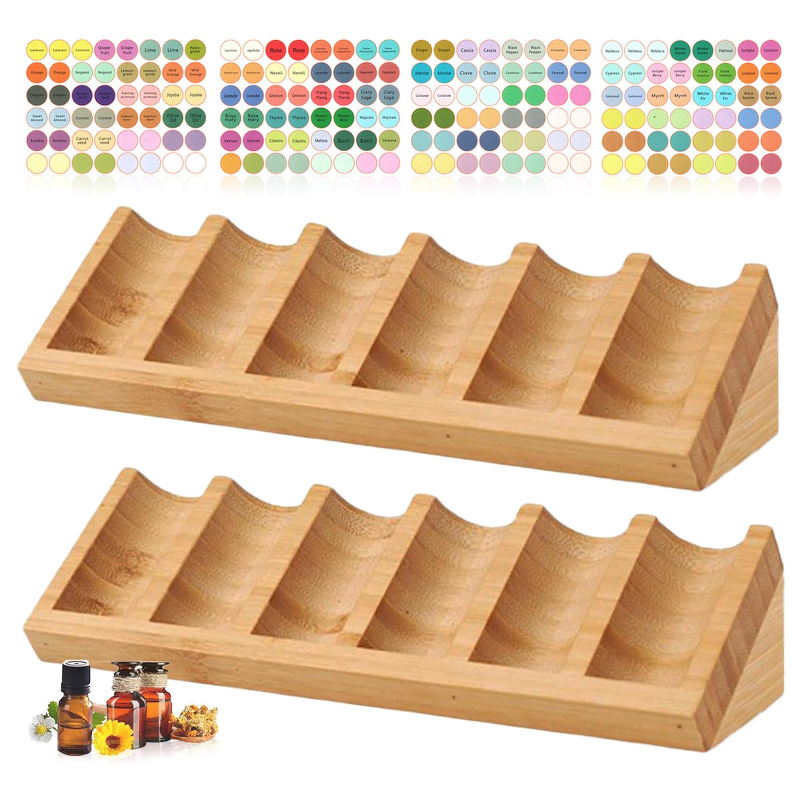 Estante para Aceites Esenciales de Madera con 6 Ranuras, Organizador de Aromaterapia - 2 piezas, Perfumes Caja de Almacenaje Soporte de Almacenamiento Esmalte de Uñas