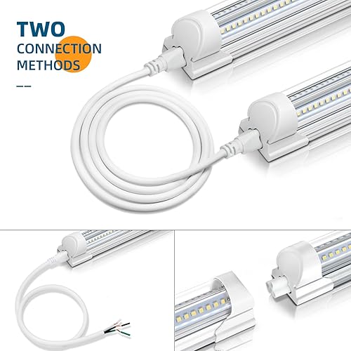 Miniatura 3 de Barrina Luz LED de tienda de 8 pies, 100 W, 15000 lúmenes, 6500 K, blanco súper brillante, enlazable T8 para tienda de iluminación LED en forma de