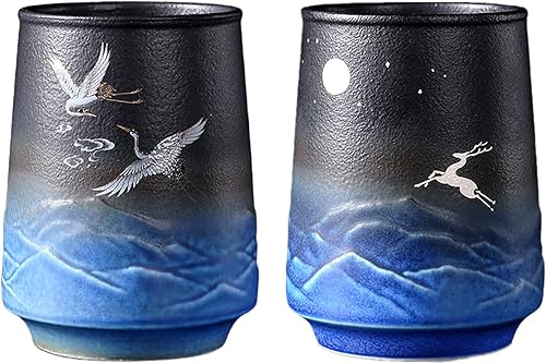Juego de 2 tazas de café de cerámica, sin asas, proceso de glaseado mate, taza esmaltada grande de 10 onzas para café, latte, té, sushi Yunomi y