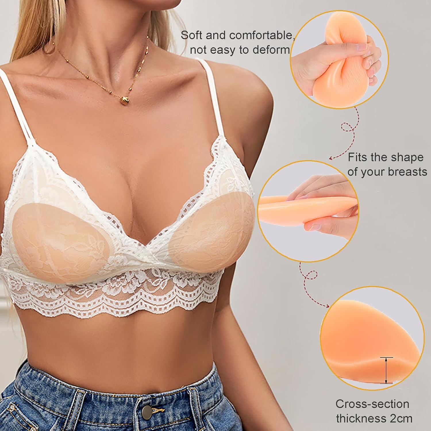 Silicone Bra Pads Inserts, Non-Stick Bra Filling Pads, Removable Fake Breasts Bra Fillers Enhancers, Breast Enlargement Pads, 2 Pairs - Image 2