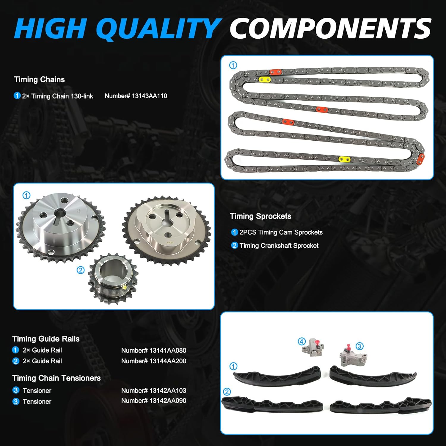 Engine Timing Chain Kit W/Timing Cam Sprockets Fits for 2013-2015 BRZ 2.0L, 2014-2015 Forester 2.0L, 2011-2015 Forester 2.5L, 2012-2015 Impreza 2.0L, 2015 WRX 2.0L, 2013-2015 XV Crosstrek 2.0L