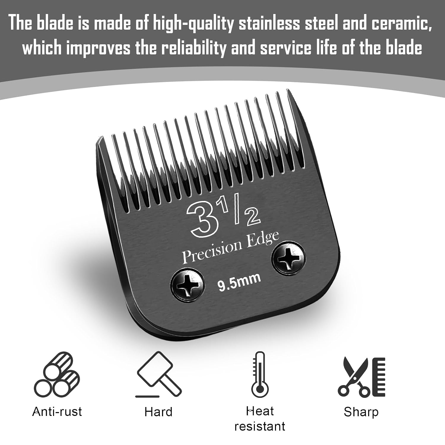 Size3-1/2 Professional Detachable Replacement stainless steel Blades set,compatible with Andis AGC,BDC,BGC,MBG Series,oster Classic 76/Star-Teq/Power-Teq Clippers，Cut Length 3/8-Inch(9.5mm) black