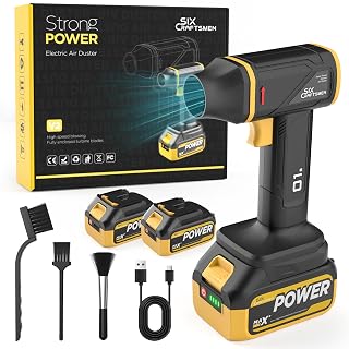 Compressed Air Duster with 180000RPM Super Power, Cordless Electric Air Duster with 2x3000mAh Rechargeable Batteries, Powerful Portable Mini Dust Blower for Car,Keyboard,Computer,Outdoor,House(Yellow) - Amazon product rated Grade A