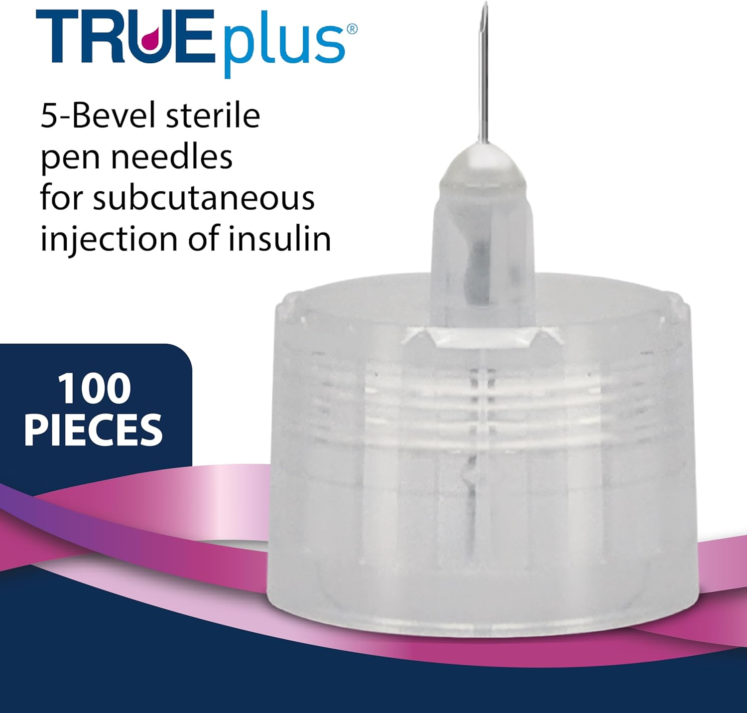 TRUEplus 5-Bevel Sterile Pen Needles, 32G x 4mm (5/32 Inch), Single-Use Needles, Silicone Coated, Compatible Thread with Major Pen Devices, 100 Count