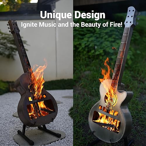 Miniatura 3 de Estufa individual portátil para exteriores, brasero, personaliza leña sin humo, chimenea de acero inoxidable estilo guitarra con bolsa de transporte