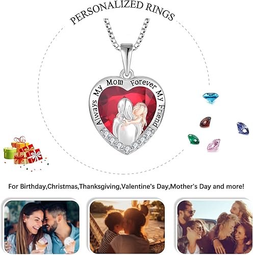 Miniatura 8 de Collar de plata de ley 925 para madre e hija, collar de corazón de amor, regalos de cumpleaños de hija con circonita cúbica 5A Always My Mother