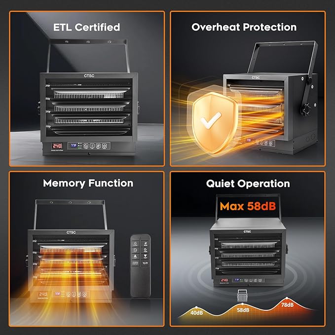 Calefactor Eléctrico de Gabinete 8500W 240V con Termostato Digital y Control Remoto miniatura 5