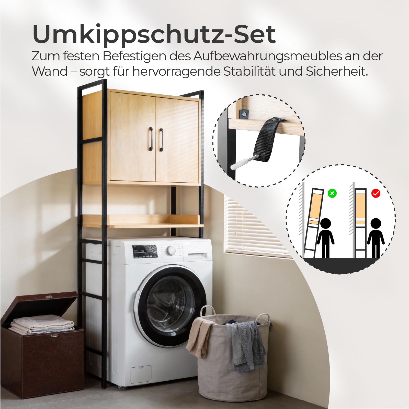 LEADZM Waschmaschinenschrank, Waschmaschinenregal Regal über Waschmaschine | Toilettenregal mit Schrank, Badregal, 64,5 x 30 x 171 cm