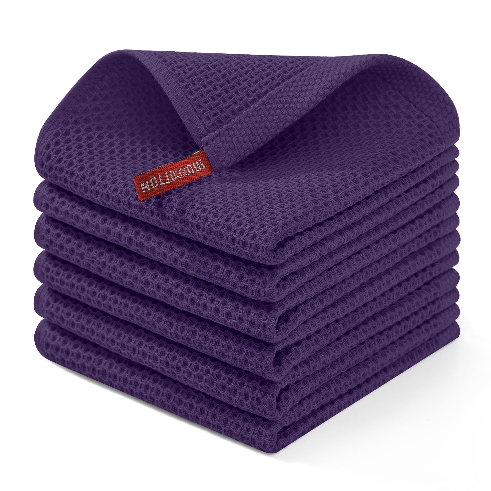 Homaxy 100% Cotton Waffle Weave Kitchen Dish Cloths 6-Pack, Eggplant