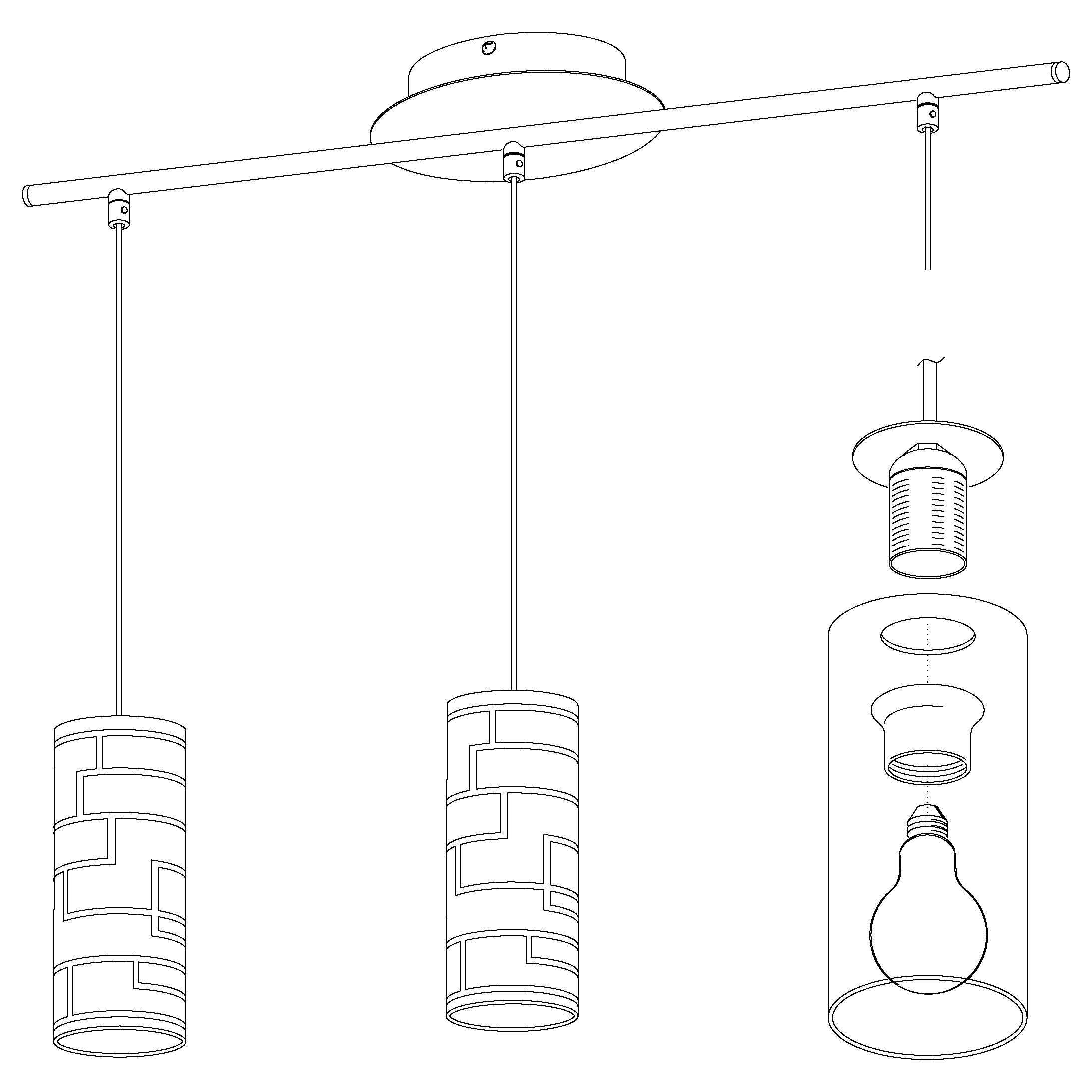 EGLO Pendelleuchte Bayman, 3 flammige Hängelampe, Elegant | Hängeleuchte aus Stahl und Glas mit Dekor in Chrom, Weiß, Esstischlampe, Wohnzimmerlampe hängend mit E27 Fassung