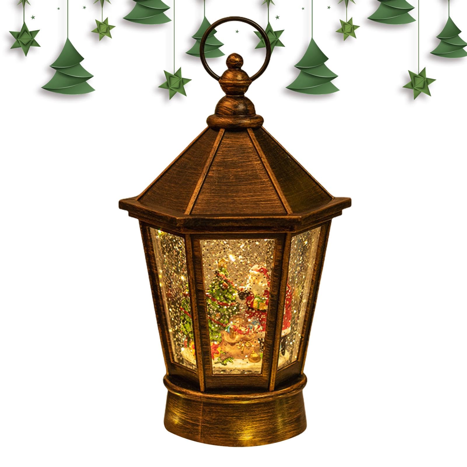 Lanterna con neve illuminata, musicale con neve con glitter vorticosi, decorazione da tavolo a batteria, decorazione per feste di Natale | decorazione da tavolo a batteria, decorazione per feste di Natale
