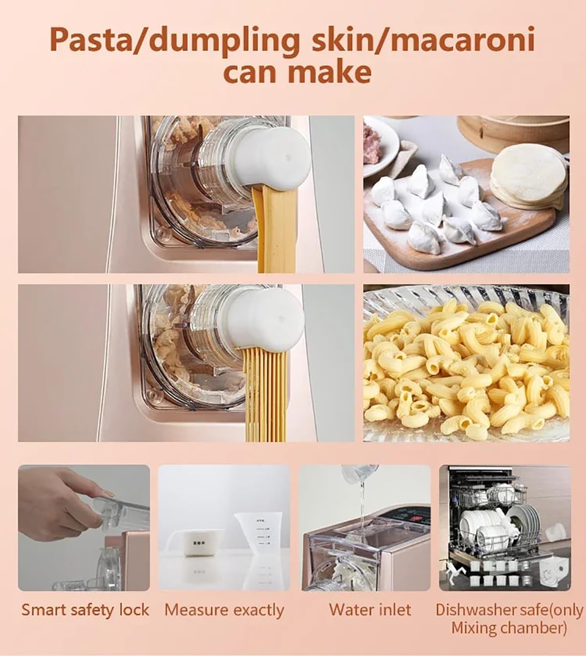 Electric Pasta Maker, Automatic Noodle Maker Machine with 13 Pasta Shapes, Pasta Machine Can Make Long Noodles, Spaghetti, Macaroni, White(110V, US Plug)