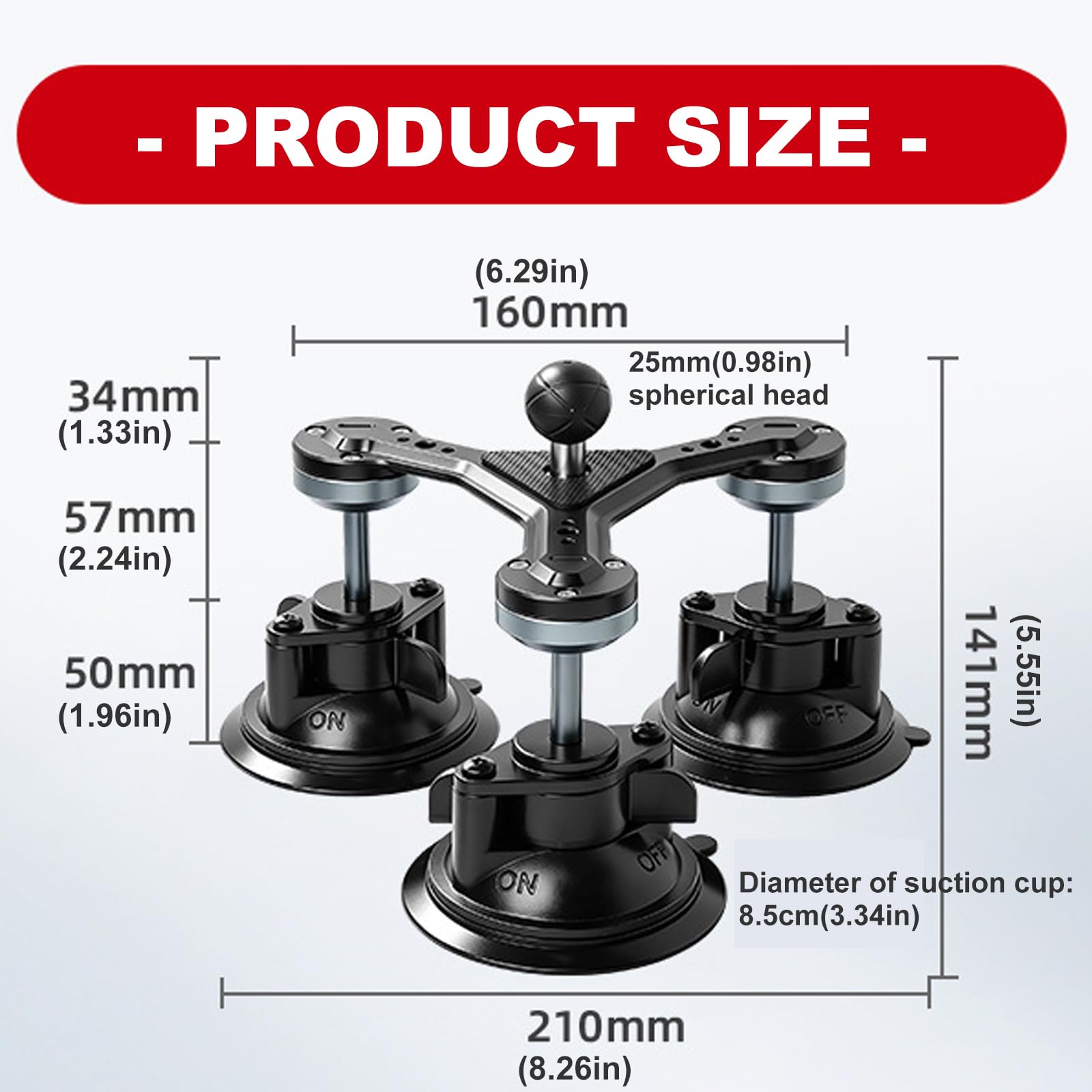Soporte de cámara de acción de triple vacío, aleación de aluminio, diseño de cabeza de bola ABS para parabrisas, vista de viaje con colocación de vidrio, soporte de filmación para coche, soporte para