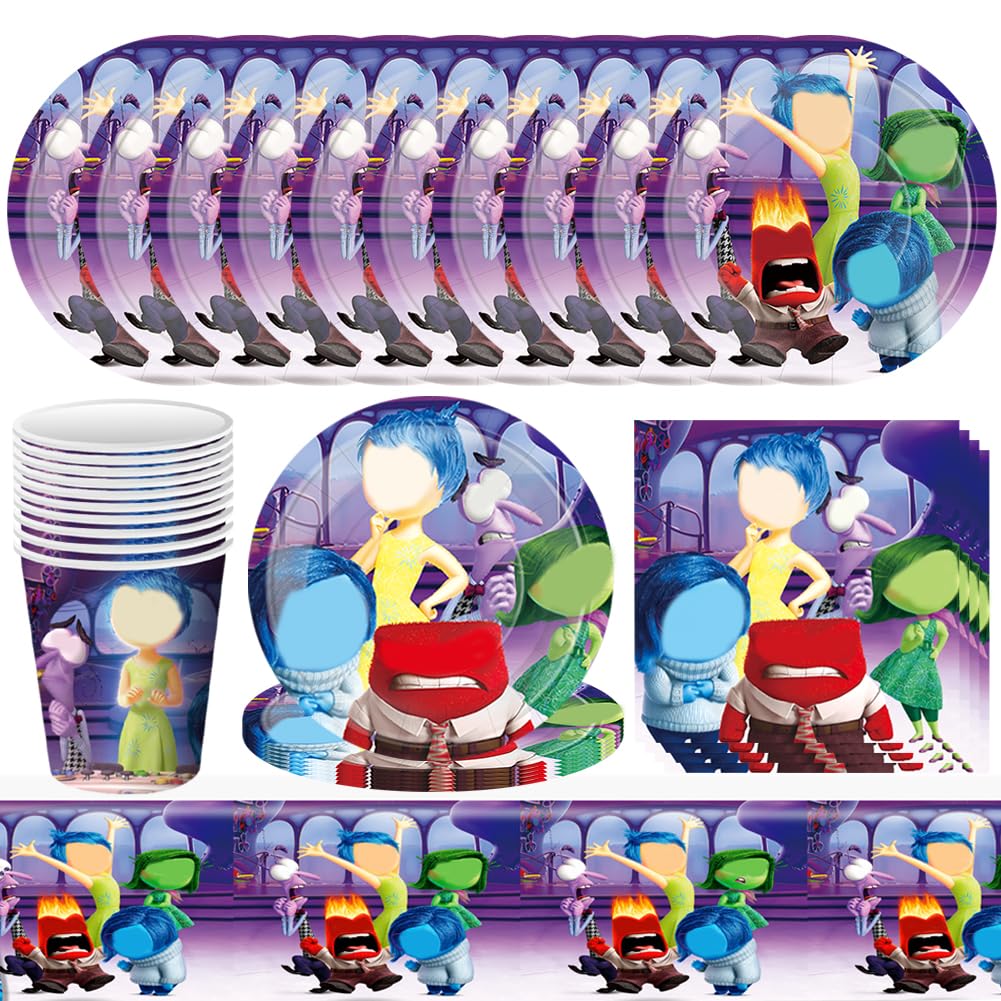 GVMJHYK 51Pcs Inside Vajilla Fiesta Set, Inside Party Plato, Mantel, Taza, Servilleta, Inside Party Vajilla, Vajilla para Fiesta de Cumpleaños, Inside Tema Decoración Fiesta, 10 Invitados