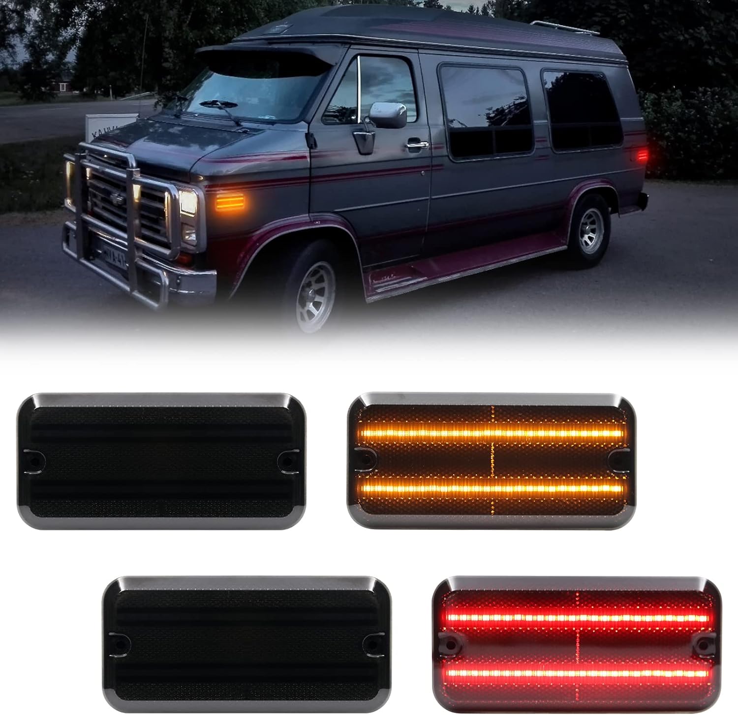 2PCS Smoked Lens Rear Red LED Side Marker Lights For 1970-1977 - Foto 13