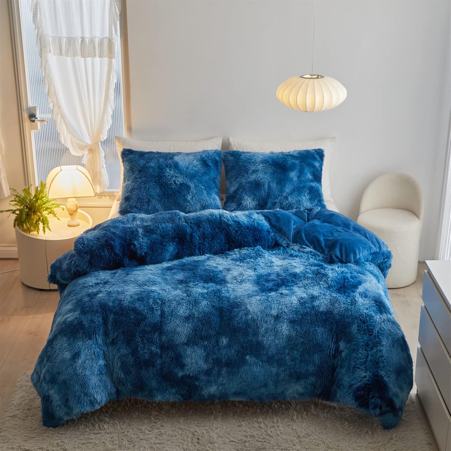 Lotus Karen Plush Shaggy Duvet Cover Set Full Size Fluffy