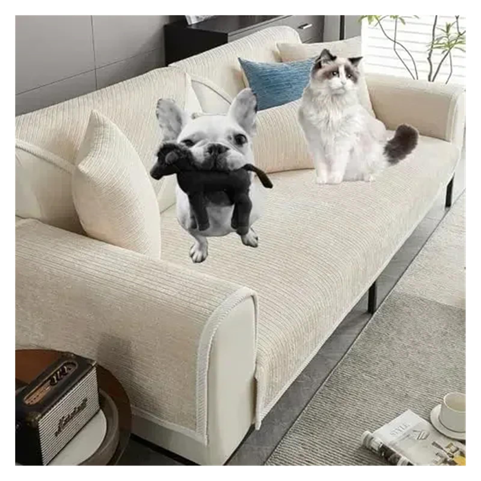 WNBFTTK Funda Sofa Funda de sofá Chenilla a Rayas Simple, antiarañazos, Conjunto Universal con Todo Incluido, Funda Minimalista, Toalla Tela, cojín Lavable