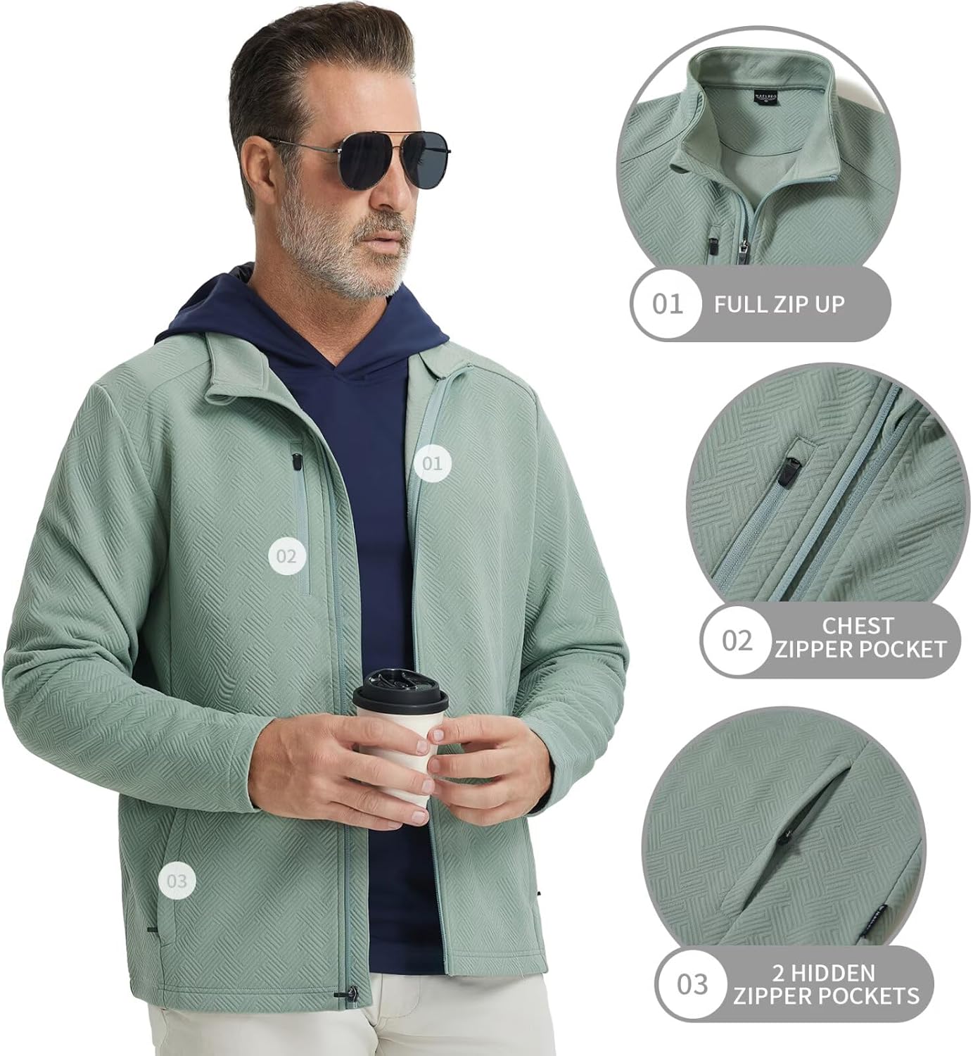 M MAELREG Mens Winter Jacket Performance Thermal Stand Collar Full Zip Textured Insulated Casual Jacket with 5 Pockets - Image 4