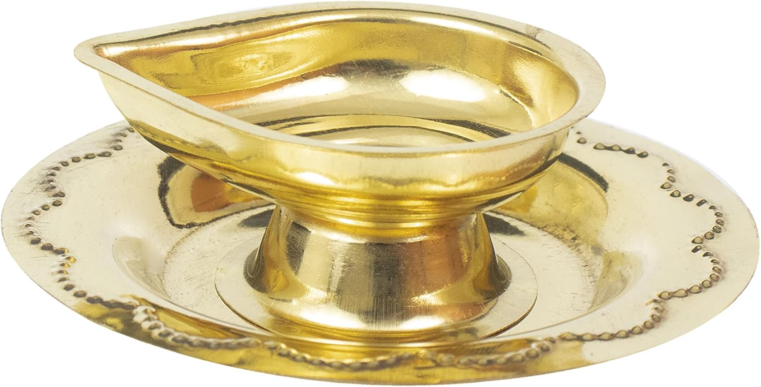 Samyuktha Brass Diya for Puja | Pooja Aarti | Arti Deepak Deepam Oil Lamp for Home Temple Decor Gifts Puja Articles Decor Gifts (1) - DD Diya