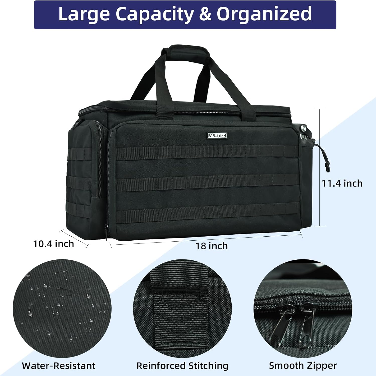 AUMTISC Patrol Bag Law Enforcement, Police Duty Gear Bag, Police Car Organizer for Front Seat, with Laptop Storage, MOLLE System and Cup Holders, Fits Truck Vehicle Passenger Seat Organizer