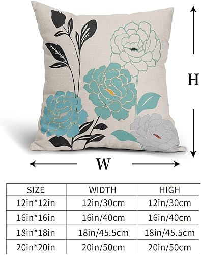 Miniatura 4 de Juego de 2 fundas de almohada de 16 x 16 pulgadas con diseño de flores para exteriores, color azul brillante, gris claro, floral, fundas de almohada