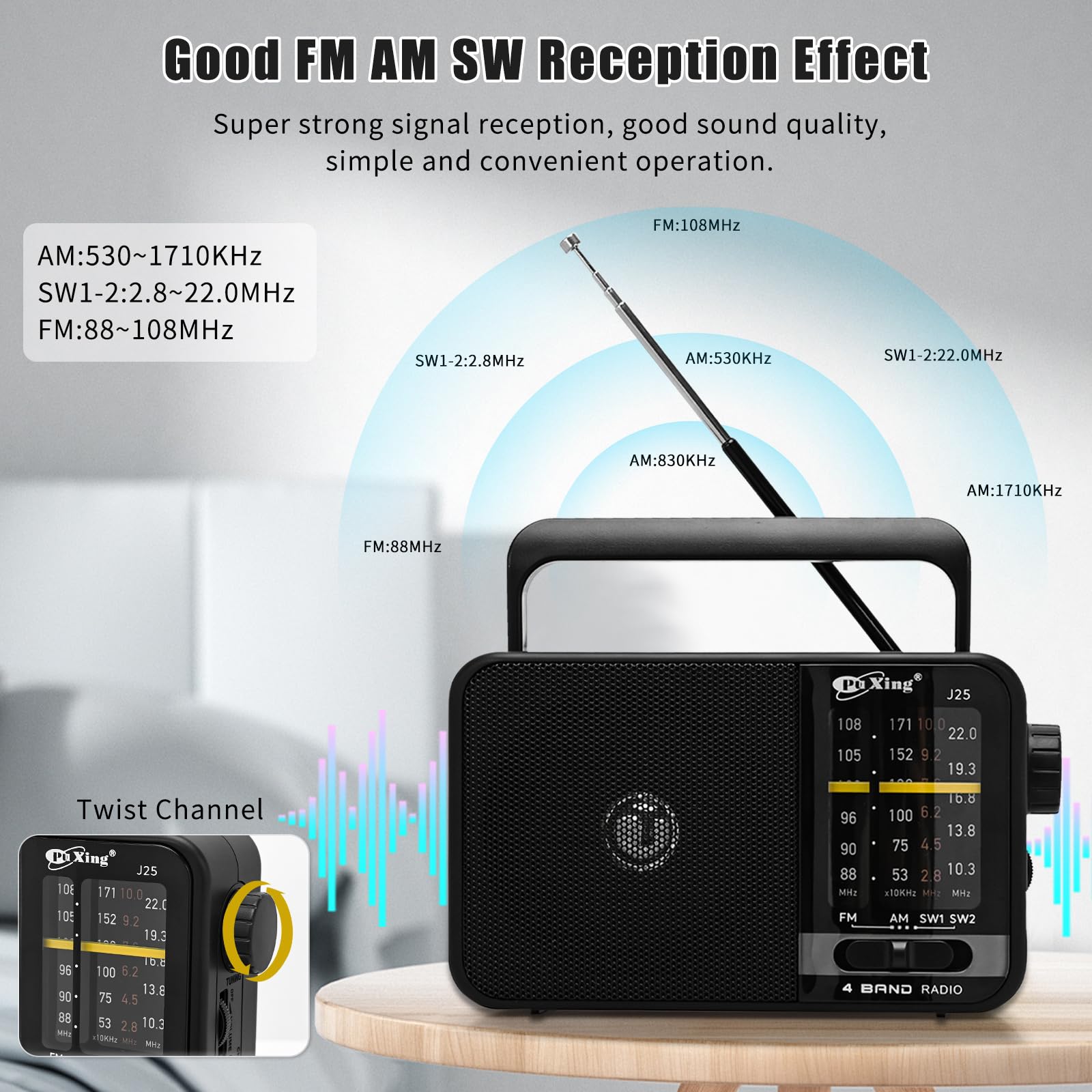 Przenośne radio FM AM, radio sieciowe i akumulatorowe do domu lub na zewnątrz, mała kieszeń z doskonałym odbiorem, dla osób starszych, łatwe w użyciu, czarne