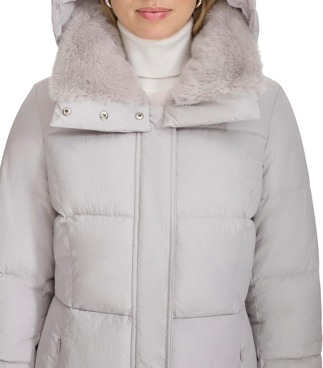 Cole Haan Women's Shimmer Nylon Faux Rabbit Lined Collar Quilted Jacket - Image 5