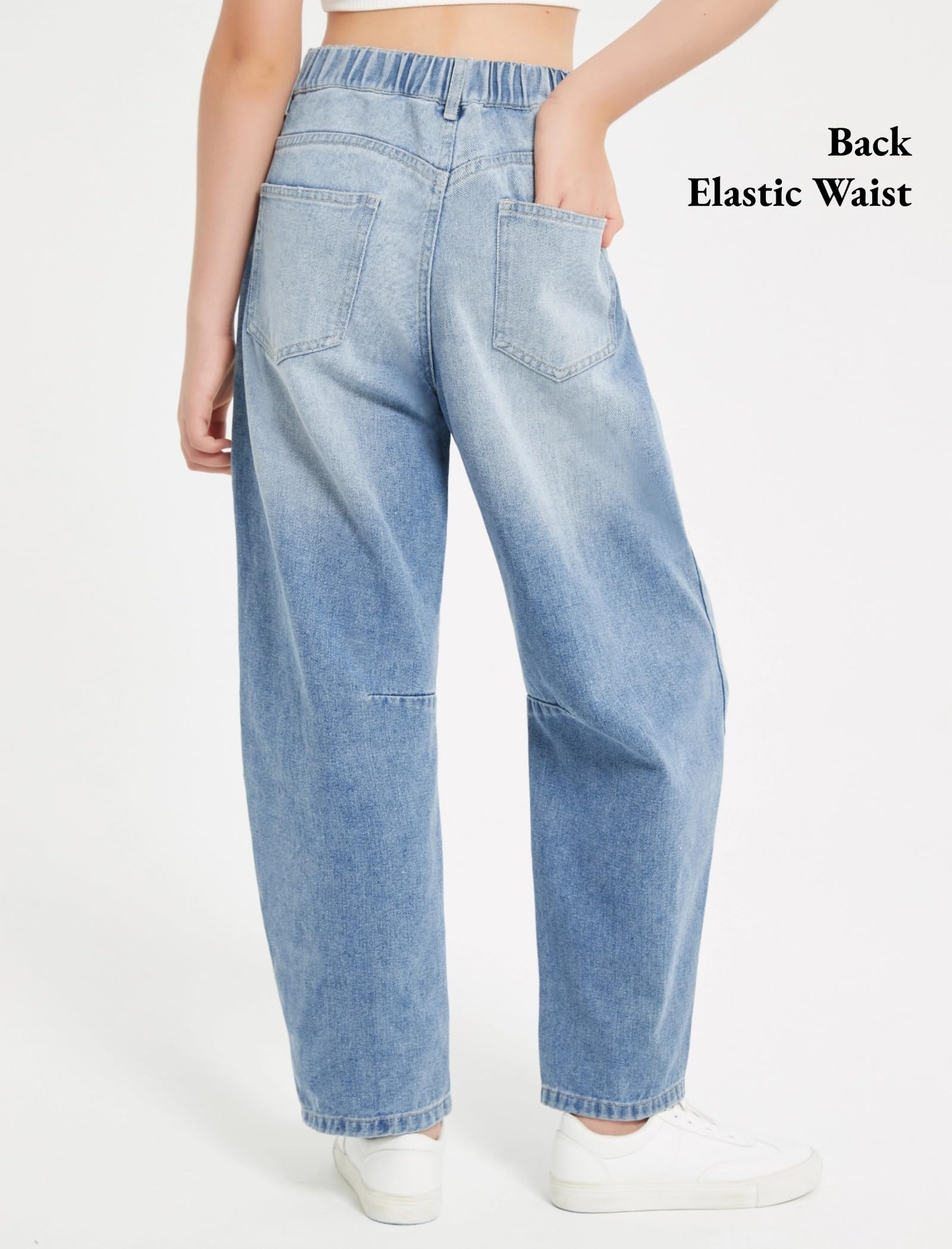 EXARUS Jeans a gamba larga per ragazze Pantaloni larghi in denim a vita media con tasche per bambini 6-14 anni