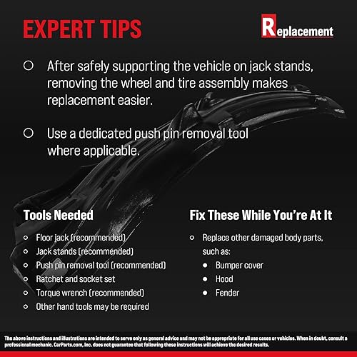 Miniatura 9 de Evan Fischer Forro de guardabarros compatible con Dodge Charger 2011-2014 lado del conductor delantero 68083029AH-PFM, CH1248154
