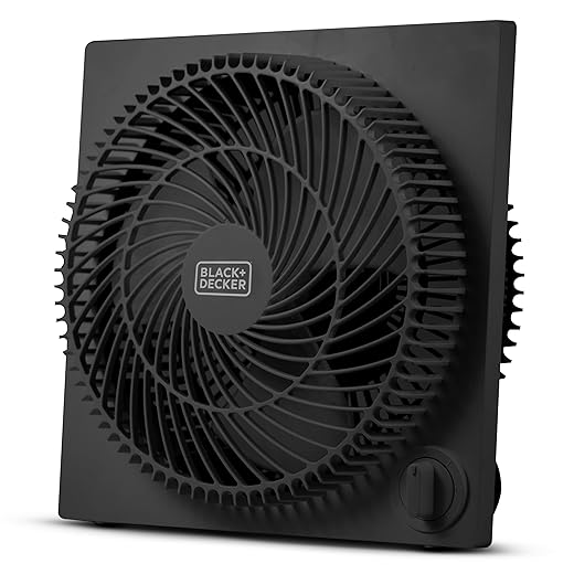 BLACK+DECKER 9-Inch Frameless Box Fan, Freestanding Desk Fan with 3-Speed Settings, Portable Fan for Home Office or Garage, BFB09B, Black
