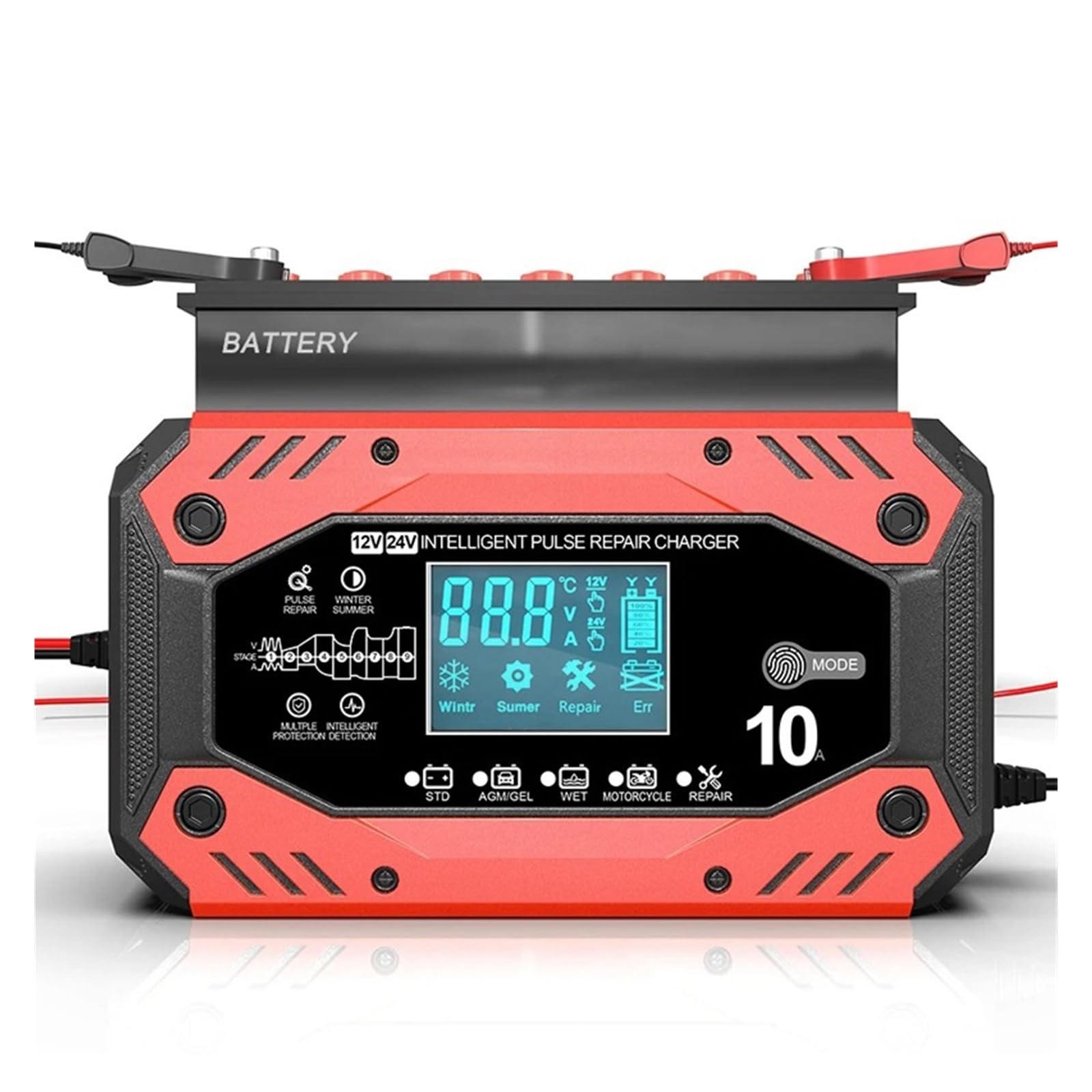 Ładowarka Baterii, 12V-24V w pełni automatyczna ładowarka akumulatorów samochodowych 10A Inteligentna 7-etapowa ładowarka inteligentna