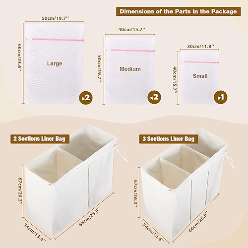 Miniatura 3 de GREENSTELL - Cesta de ropa con tapa, 125 L con 3 grandes secciones para ropa extraíbles y 2 bolsas de tela y 5 bolsas de malla, cesta de ratán