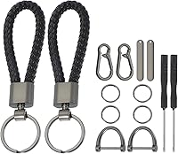 MECCANIXITY Handmade Braided Leather Keychain Set - Horseshoe Buckle Key Holder for Car, House Keys, Men Women, Black Pack of 2