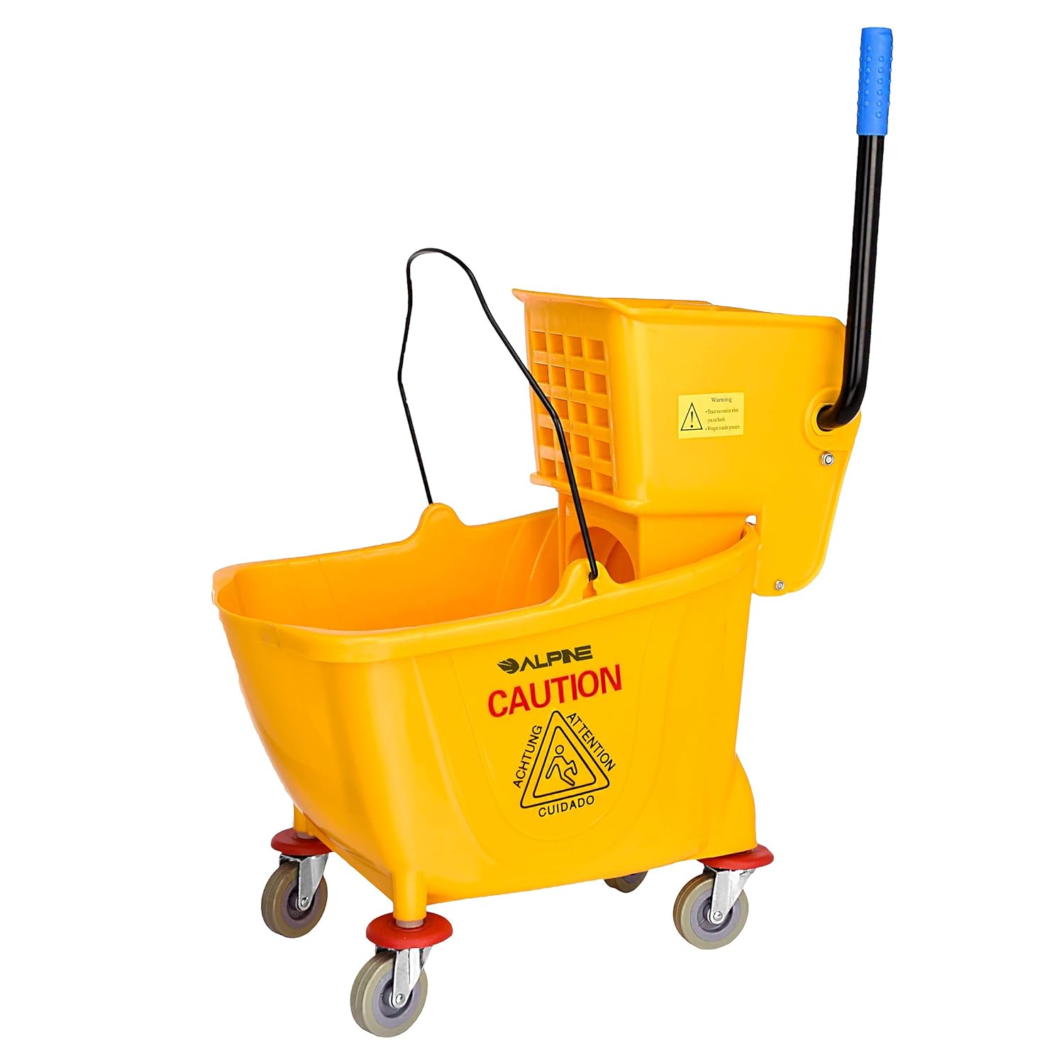 Alpine Mop Bucket & Side Wringer Combo - Heavy Duty & Commercial Janitorial Cart w/Spring Wringer on Wheels for Home & Industrial Cleaning - Commercial Mop Bucket for Business, Yellow