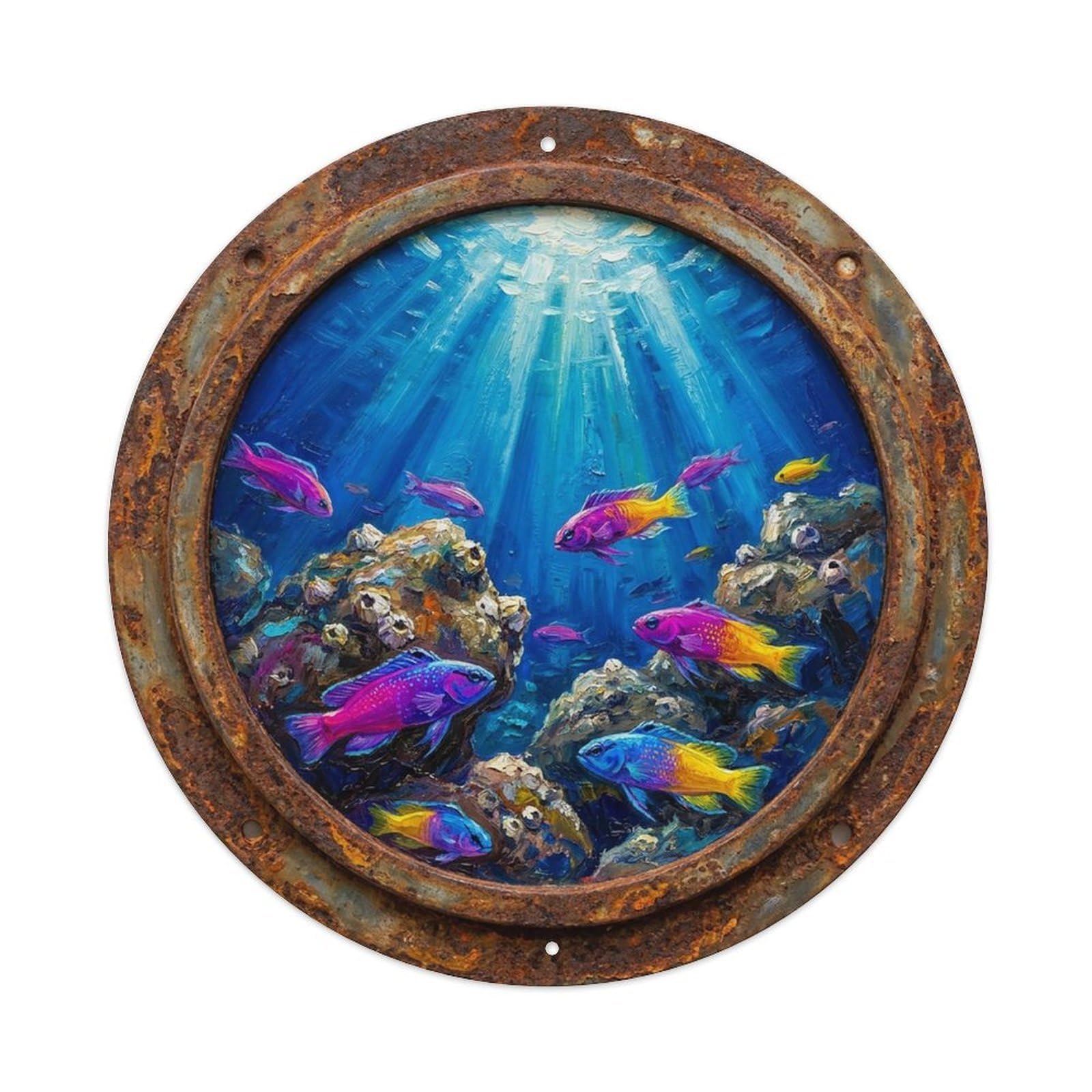Vintage Porthole Dottyback Vibrant Ship Window Under Deep Metal Tin Sign