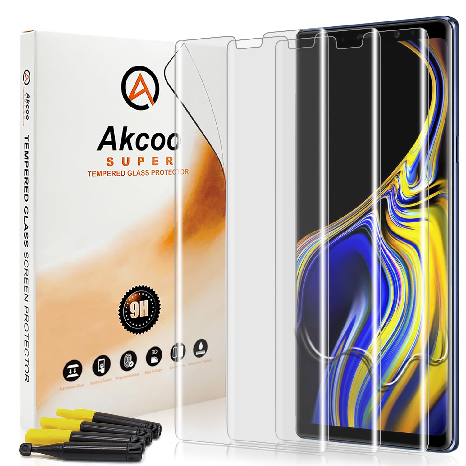 Amazon | 【3枚セット】Galaxy Note 9ガラスフィルム,Akcoo 【UV全面 