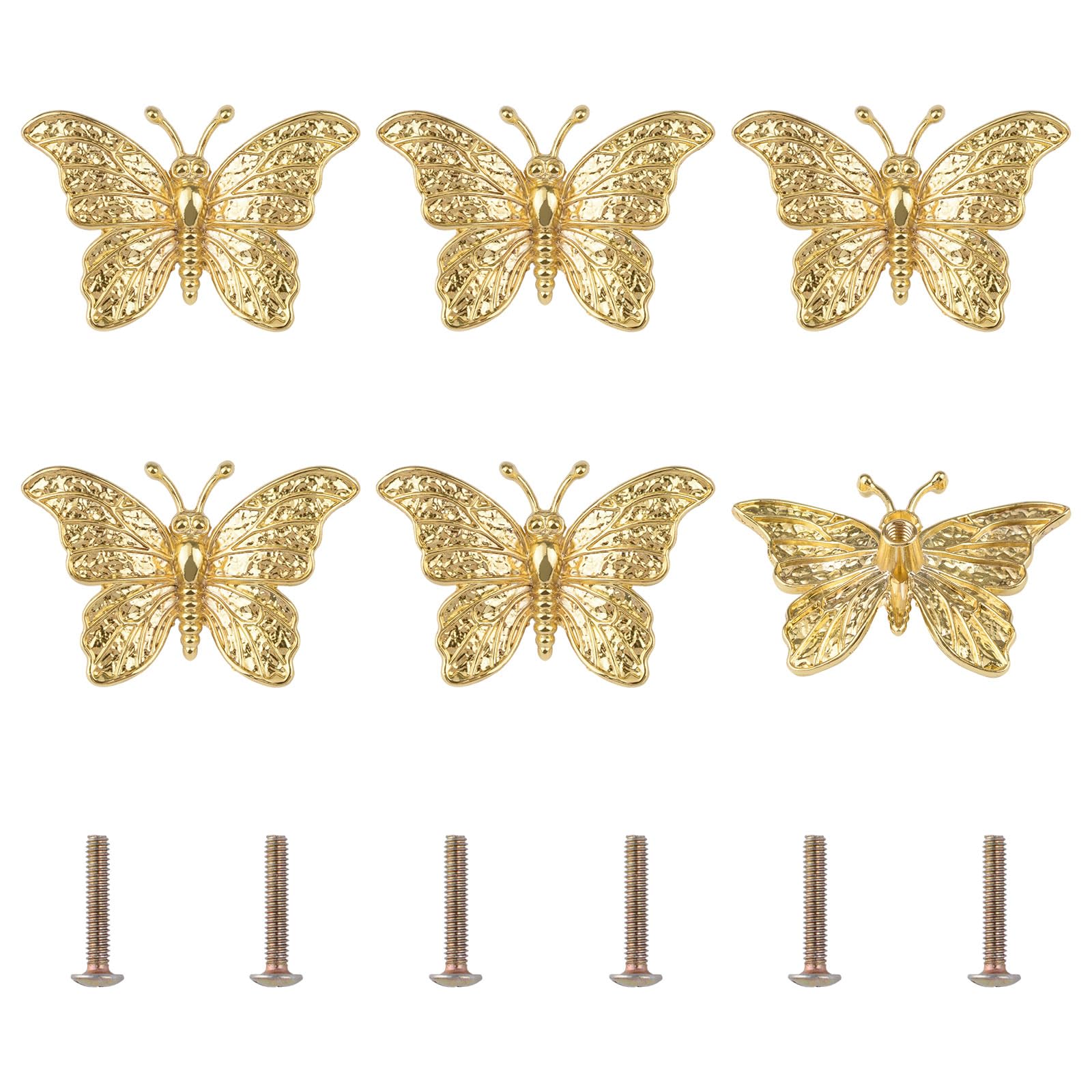 UFURMATE Large Butterfly Drawer Knobs, 6Pcs Zinc Alloy Cupboard Pull Handles Beautiful Handles for Decorating Drawer, Cabinet,Closet(Gold，5.6 * 3.8cm) — image 1