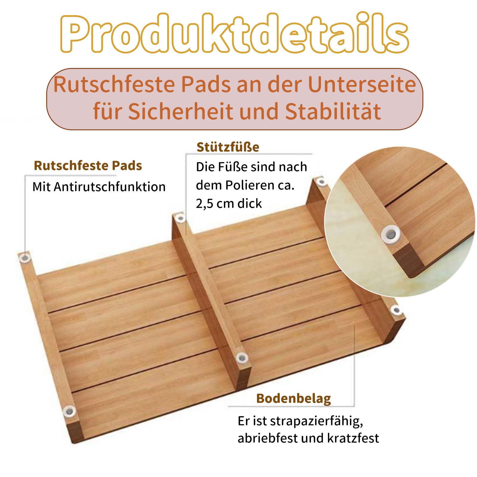 Trittbrett aus Holz für den Innen- und Außenbereich, rutschfest, 300 kg Kapazität, keine Montage erforderlich, vielseitige Fußstütze, 60 x 30 x 11 cm, Massivholz, Tritthocker für Kinder und Erwachsene