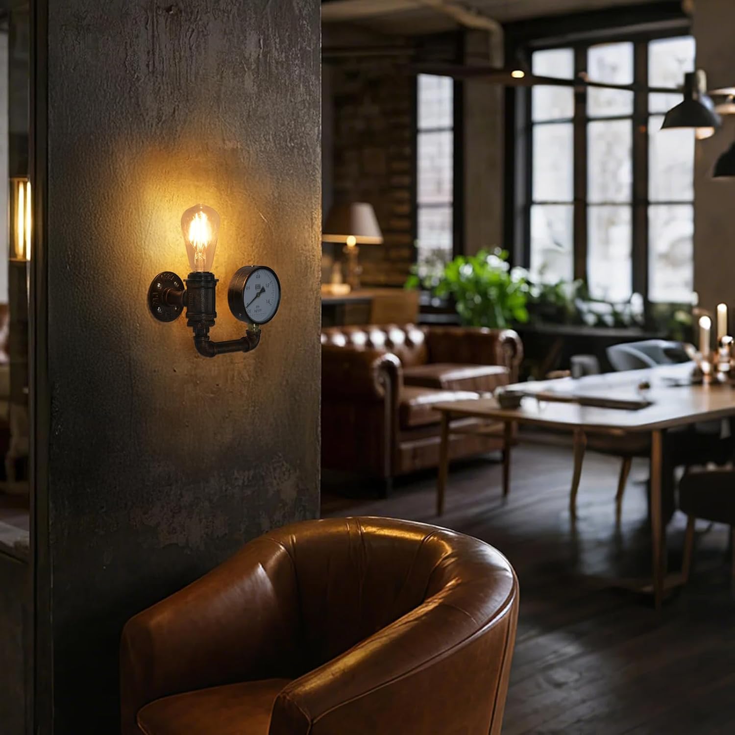 XEYOU Cast Iron Steampunk Wall Sconce Vintage Industrial E26 Edison Bulb Fixture Retro Pipe Wall Lamp for Cafe Bar Restaurant Bedroom Living Room
