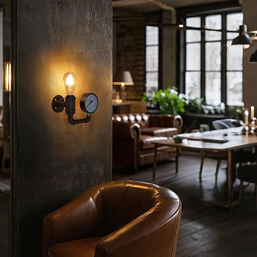 Miniatura 4 de XEYOU Aplique de pared Steampunk de hierro fundido vintage industrial E26 Edison bombilla lámpara de pared de tubo retro para cafetería, bar,
