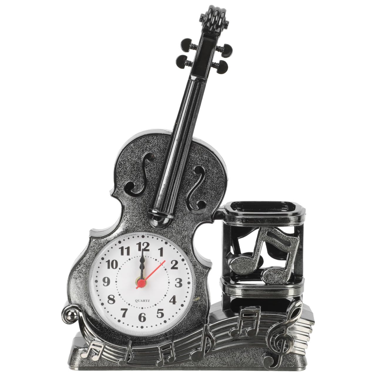 Reloj de mesa con portalápices de violín para dormitorio