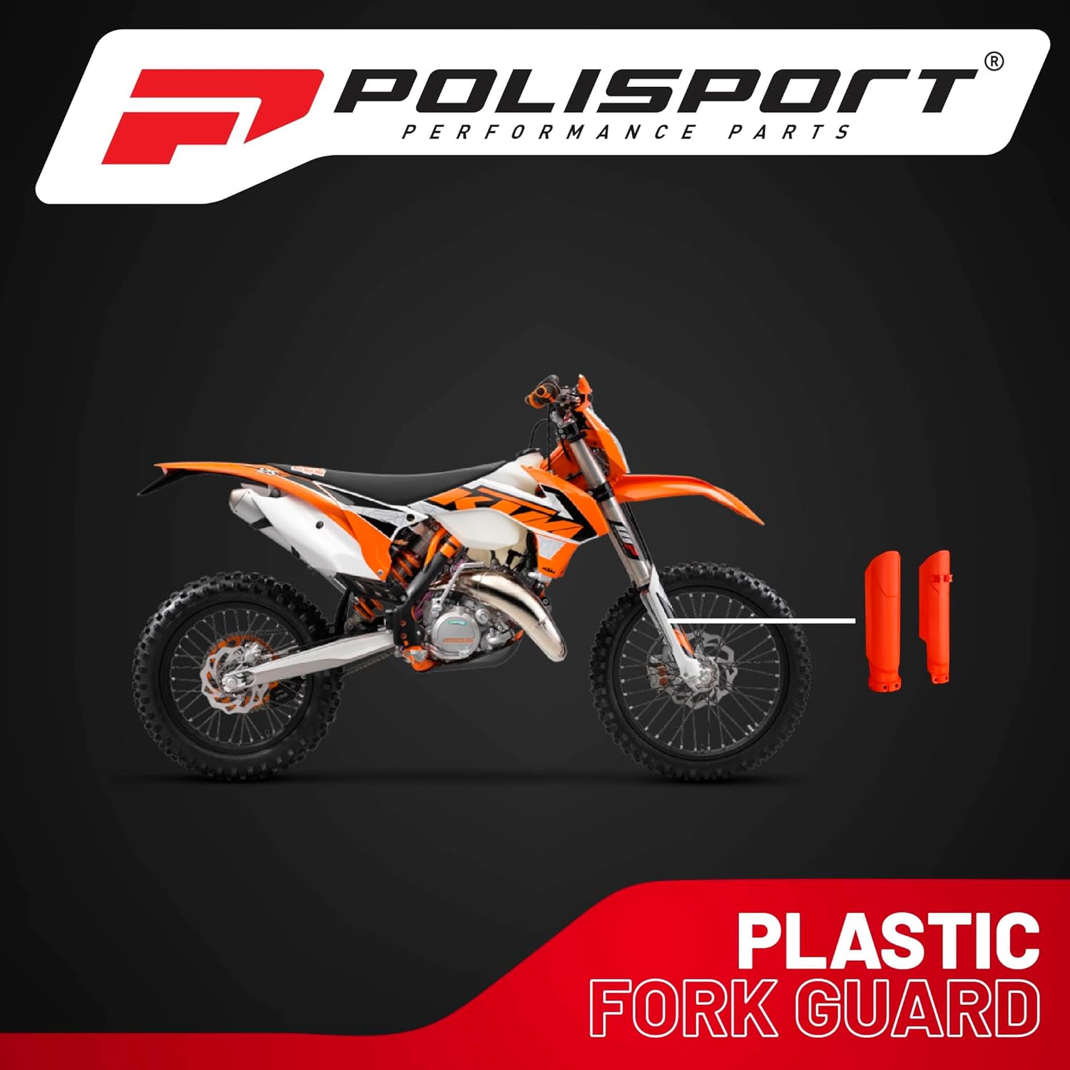 Polisport Full Wrap Fork Guards for KTM EXC/SX/XC 125-500 Models 2008-2025 - Durable Plastic 360° Protection from Chips & Scratches, Easy OEM-Style Install, Rear Opening for Mud Cleaning - Orange