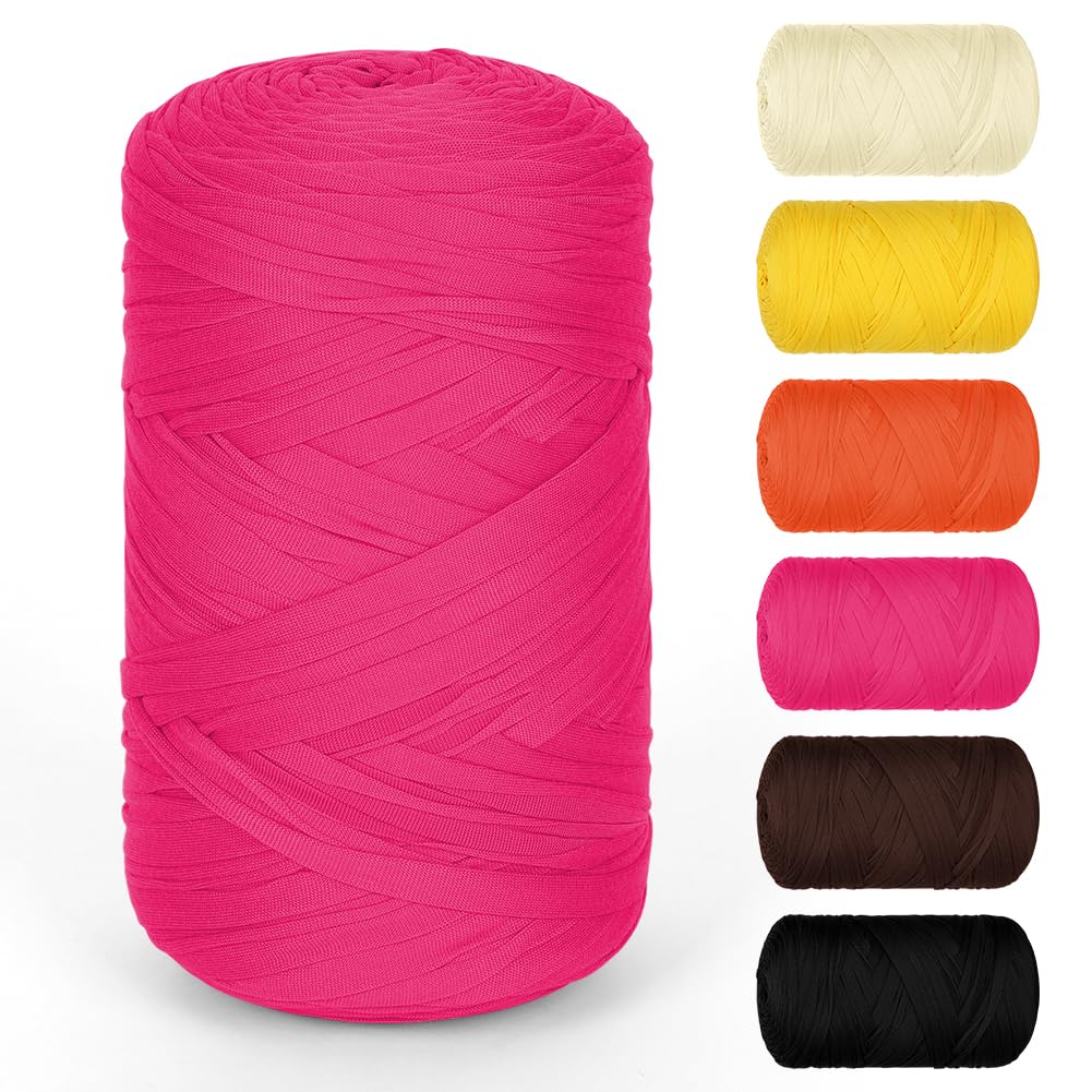 AOOSA 400g T Shirt Yarn, Chunky Yarn for Crocheting, Rose Red