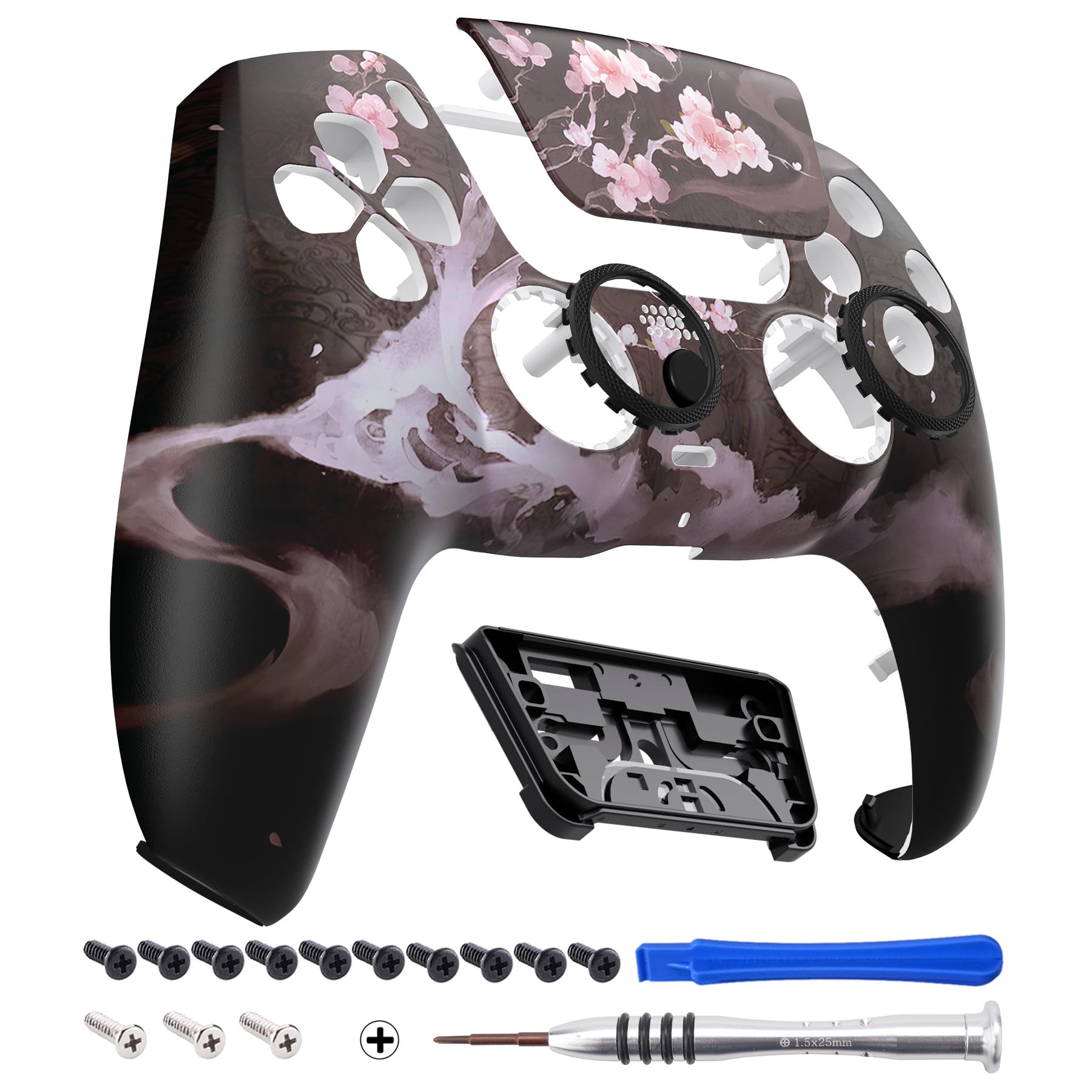 eXtremeRate Re-Design Luna Front Hülle für ps5 Controller BDM-010/020/030/040/050/060-Aufblühen im Dunkeln | Integriertes DIY-Ersatz Gehäuse&Accent-Ring&Touchpad Cover Zubehör für ps5 Gamepad