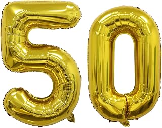 40 Inch Number 50 Foil Balloon, Giant Metallic Digit 50 Mylar Balloon for Fabulous 50th Milestone Birthday Decor, 50th Wedding Anniversary, Photo Booth Backdrop Supplies