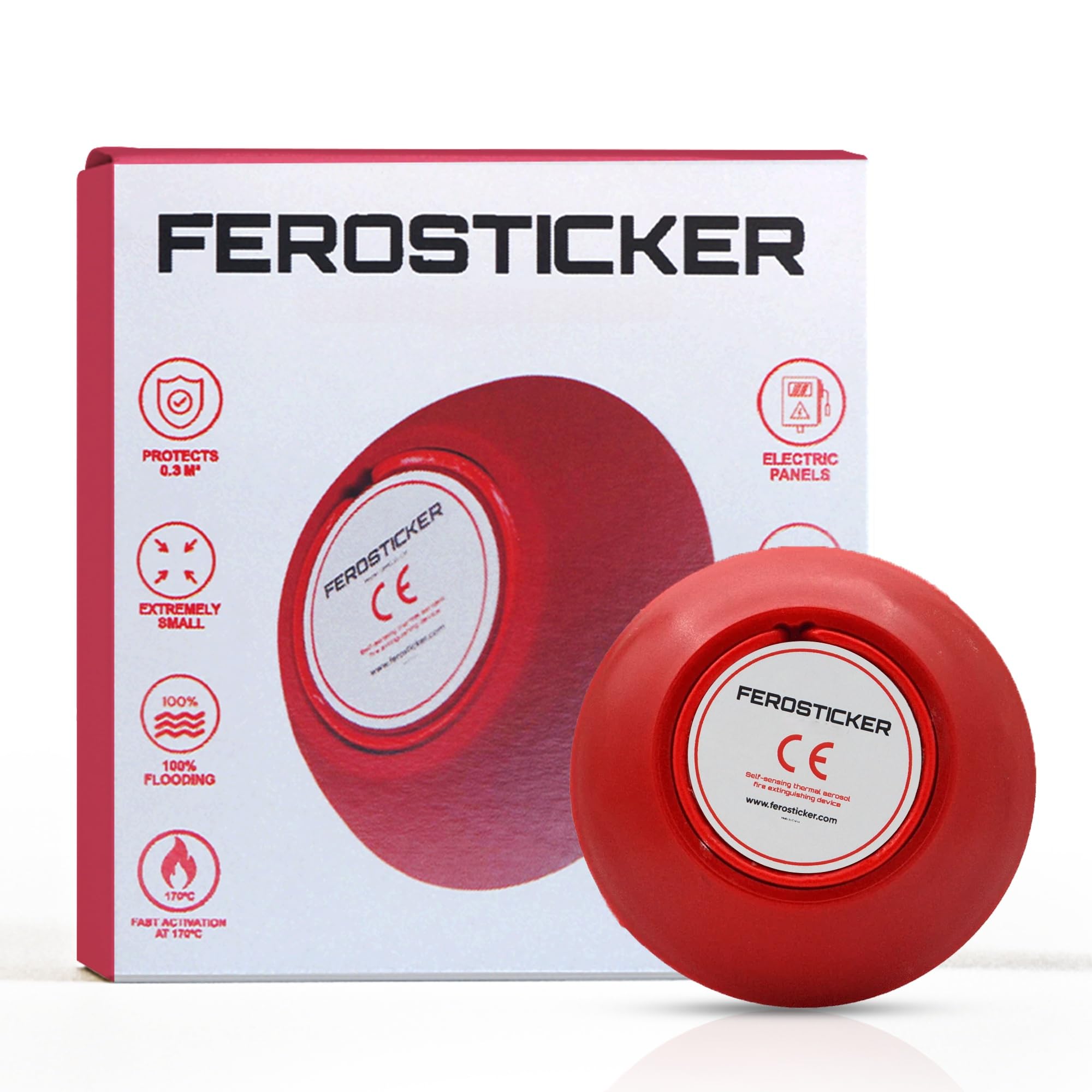 FEROSTICKER Piccolo Estintore Automatico – Atossico, Compatto e Senza Manutenzione, Protezione Antincendio Domestica per Quadri Elettrici, Generatori Solari, Veicoli, Batterie al Litio, Navi (1 Pezzo)